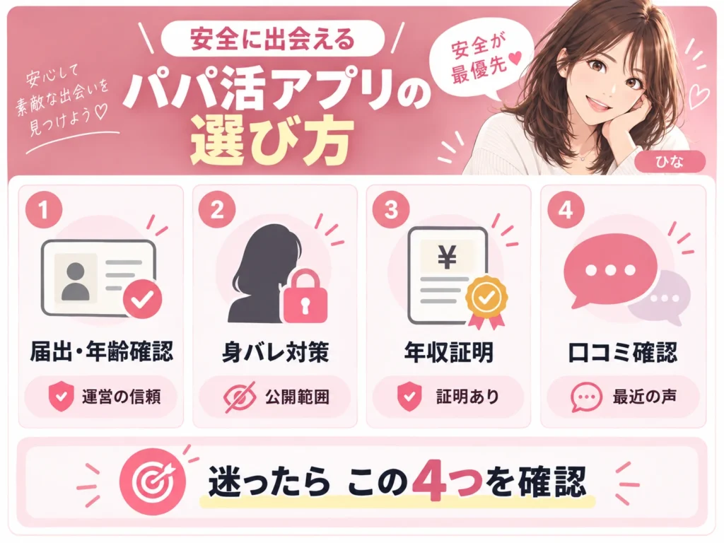パパ活アプリ選びで失敗しない4つのチェックポイント