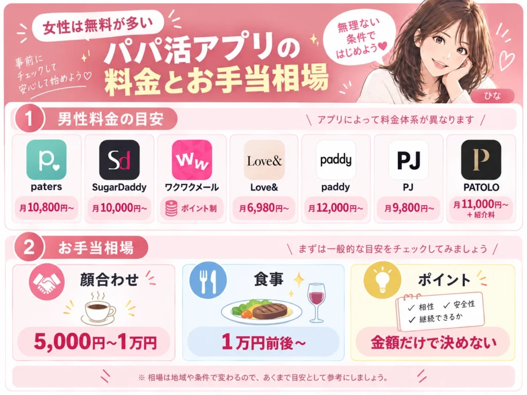 パパ活アプリの料金とお手当相場