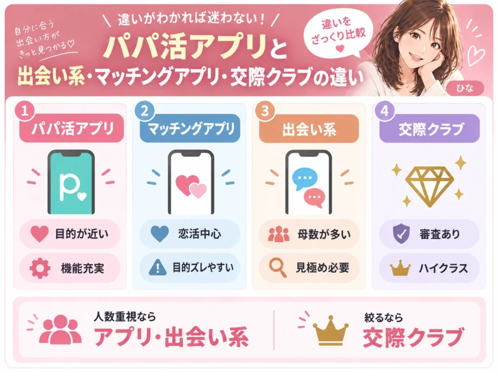 パパ活にはどのサービスを使う？アプリ・出会い系・交際クラブを比較