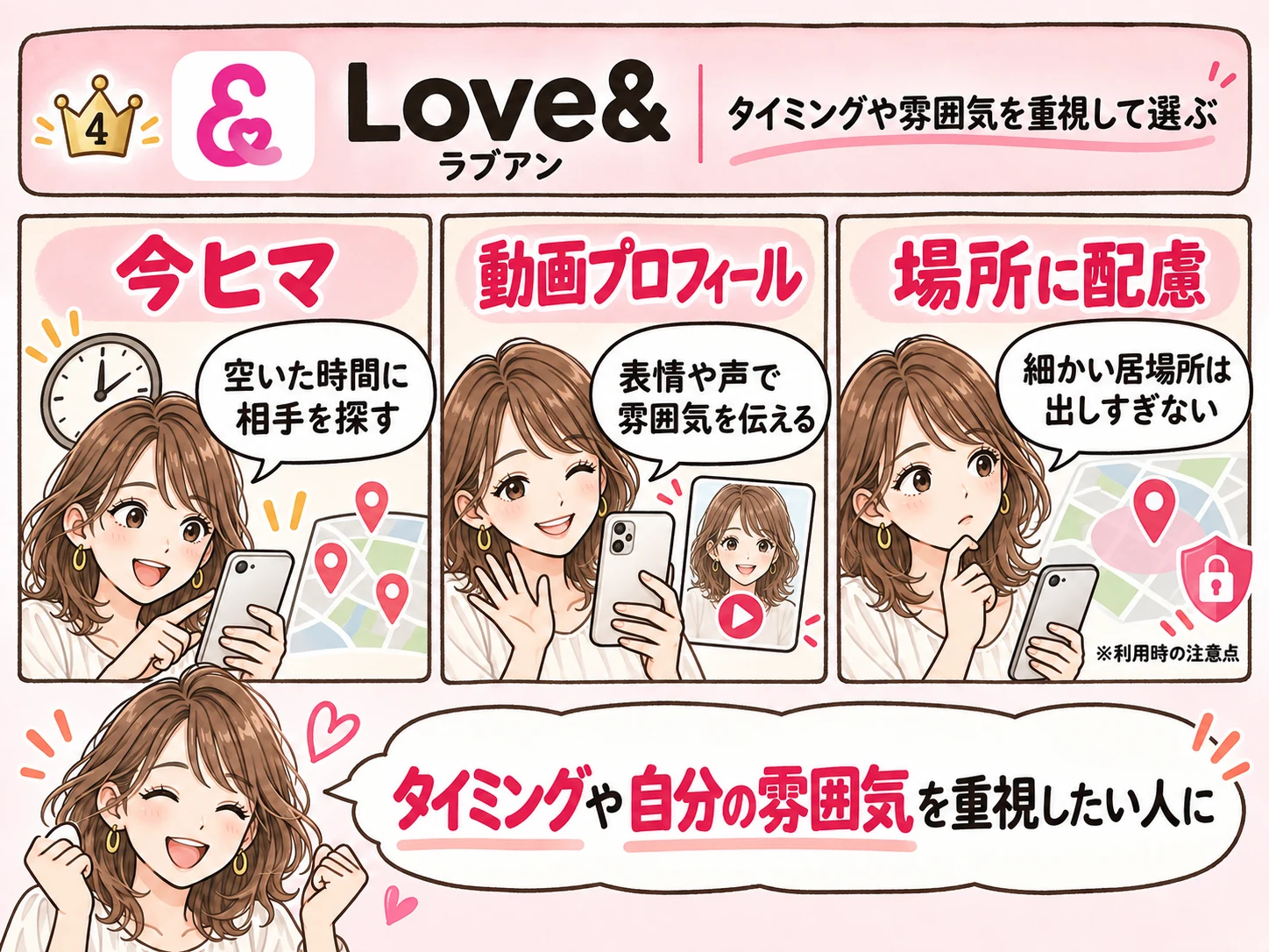 Love&（ラブアン）の特徴：今ヒマ、動画プロフィール、居場所を公開するときの注意点